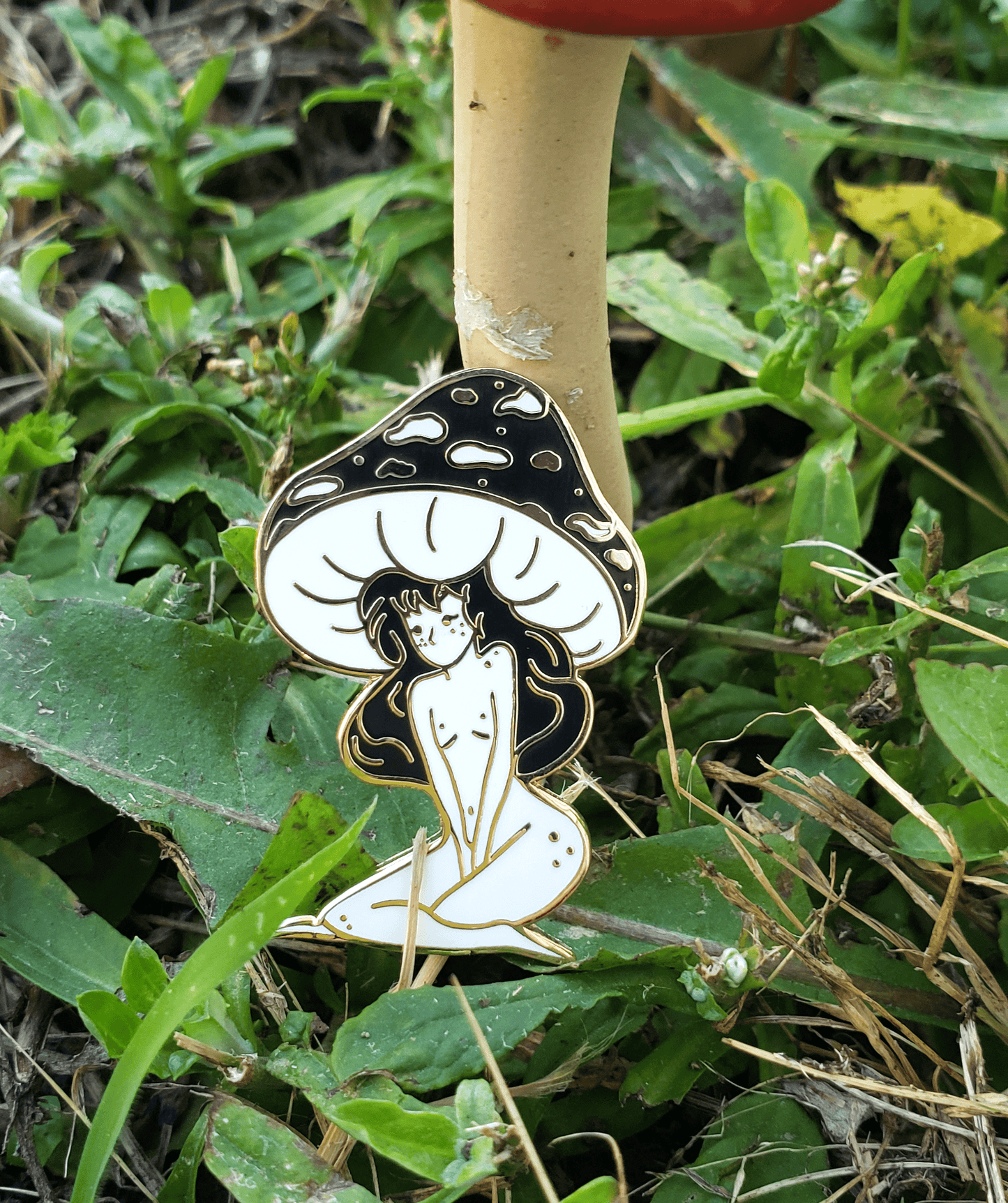 Black Mushroom Girl - Hard Enamel Pin