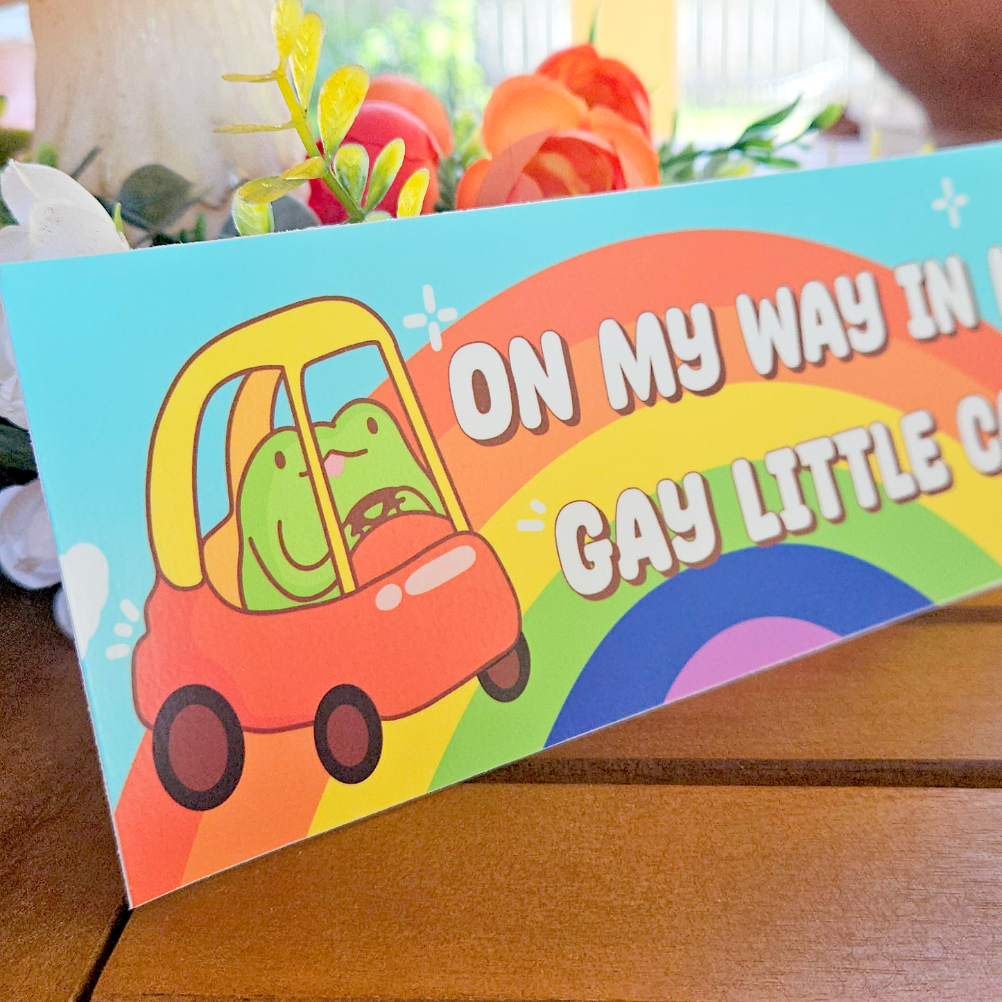 On my way in my gay little car - Bumper Sticker