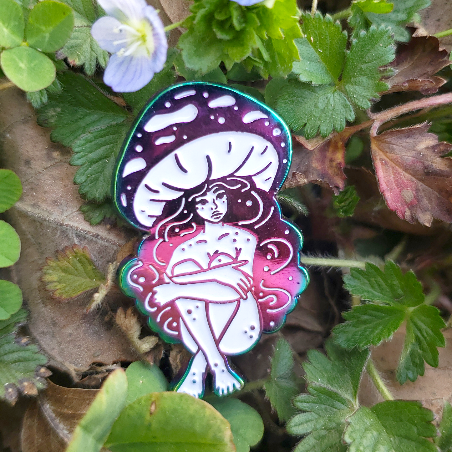 Violet Webcap Mushroom Girl - Rainbow Metal Soft Enamel Pin