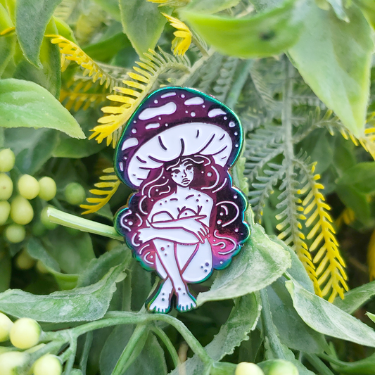 Violet Webcap Mushroom Girl - Rainbow Metal Soft Enamel Pin