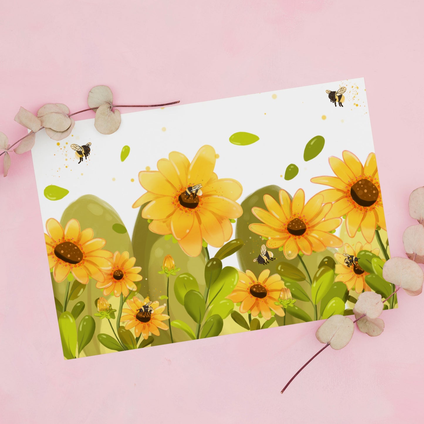 Bees and Black Eyed Susans 5x7 Print