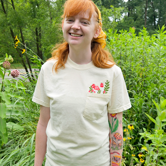 Mushroom Embroidered Pocket T-Shirt
