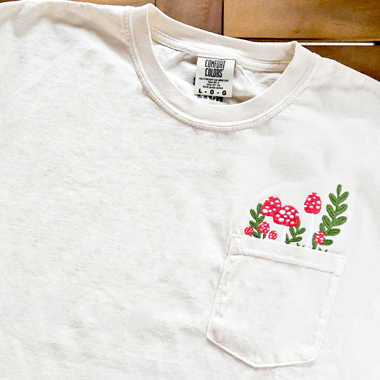 Mushroom Embroidered Pocket T-Shirt