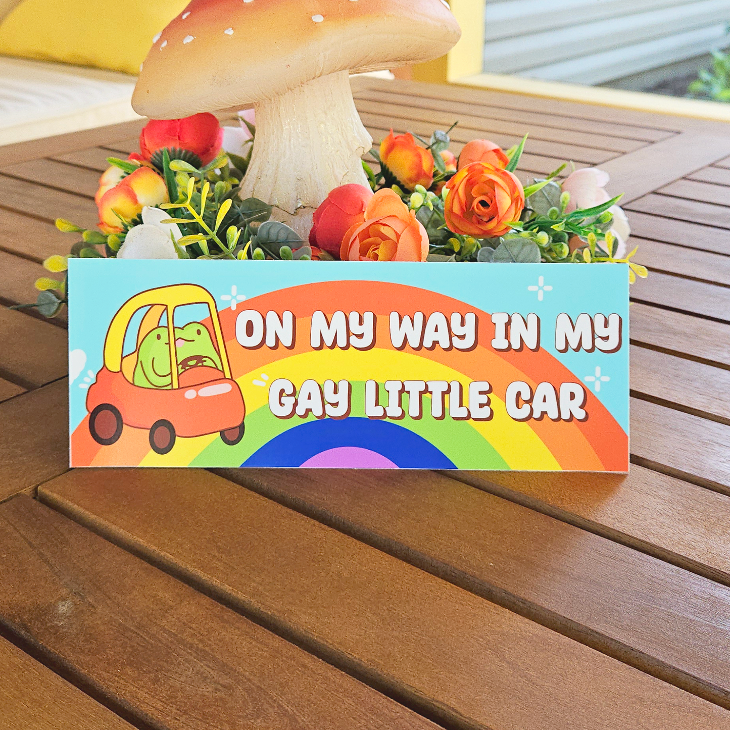 On my way in my gay little car - Bumper Sticker
