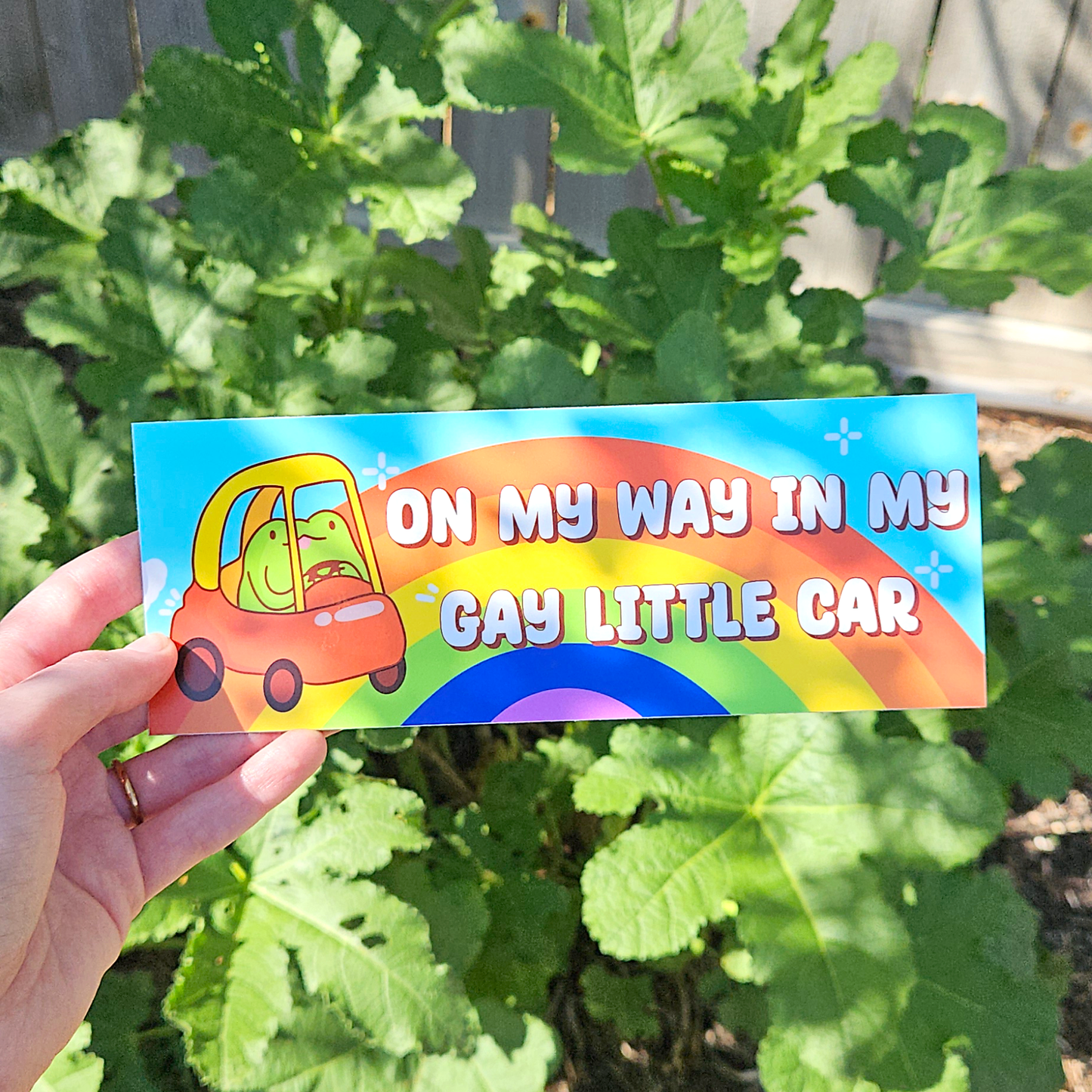 On my way in my gay little car - Bumper Sticker