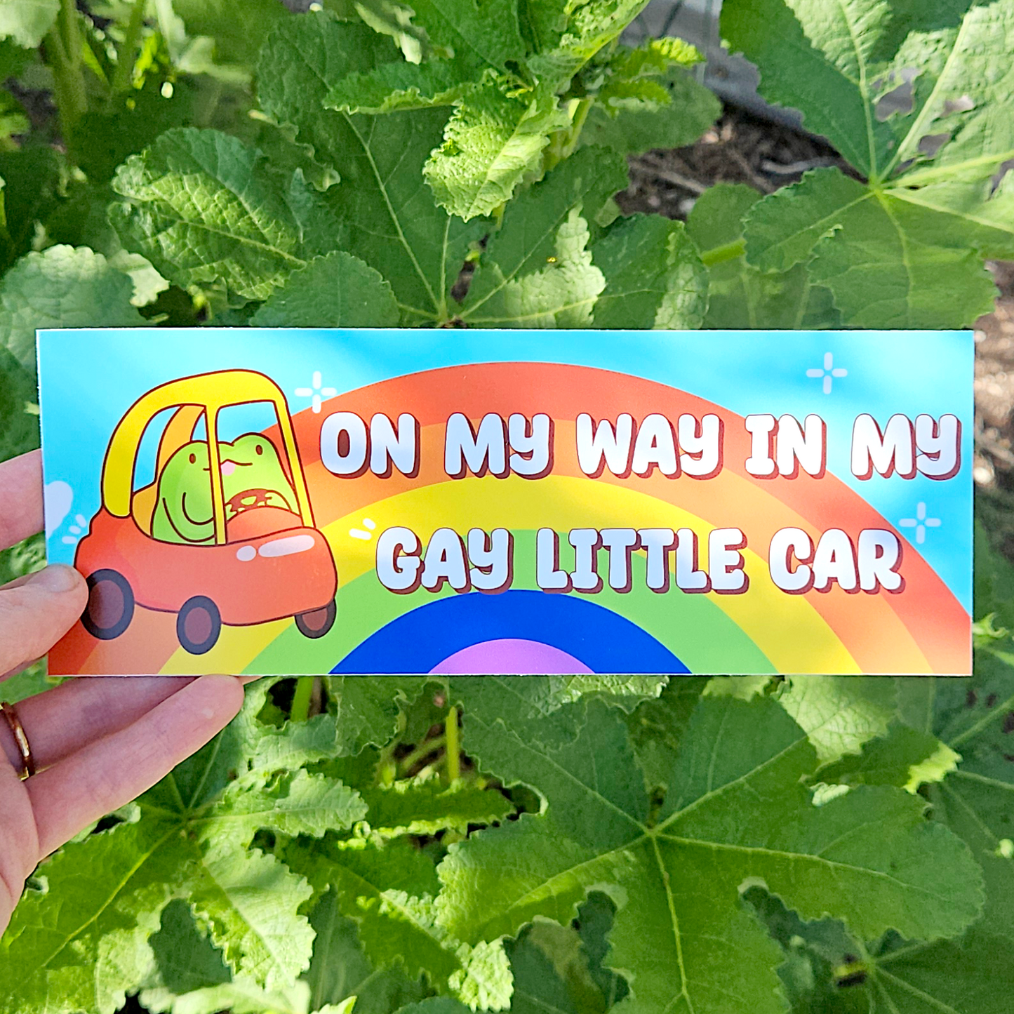 On my way in my gay little car - Bumper Sticker