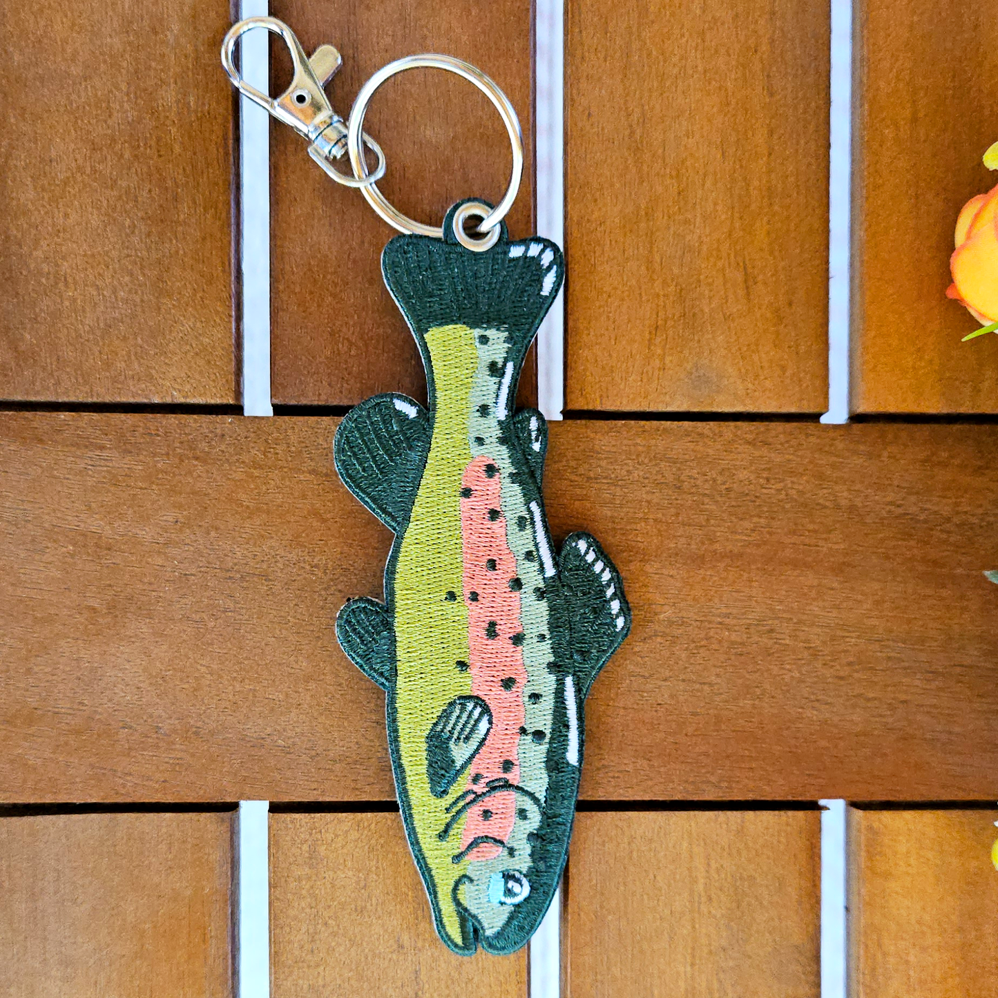 Rainbow Trout Double Sided Embroidered Keychain