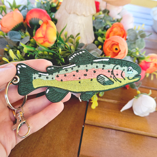 Rainbow Trout Double Sided Embroidered Keychain