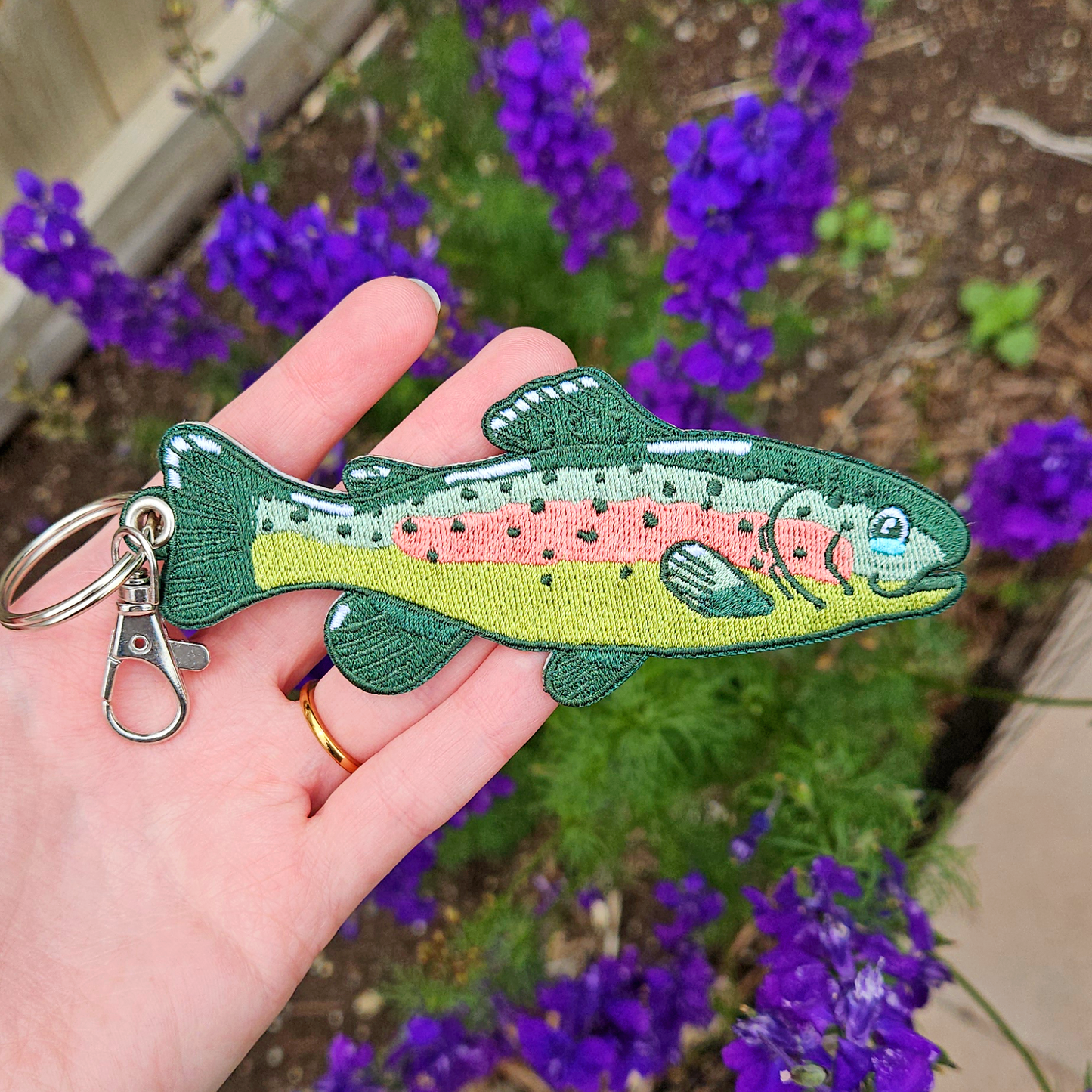 Rainbow Trout Double Sided Embroidered Keychain