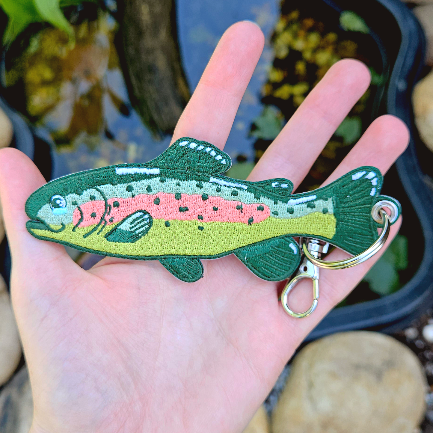 Rainbow Trout Double Sided Embroidered Keychain