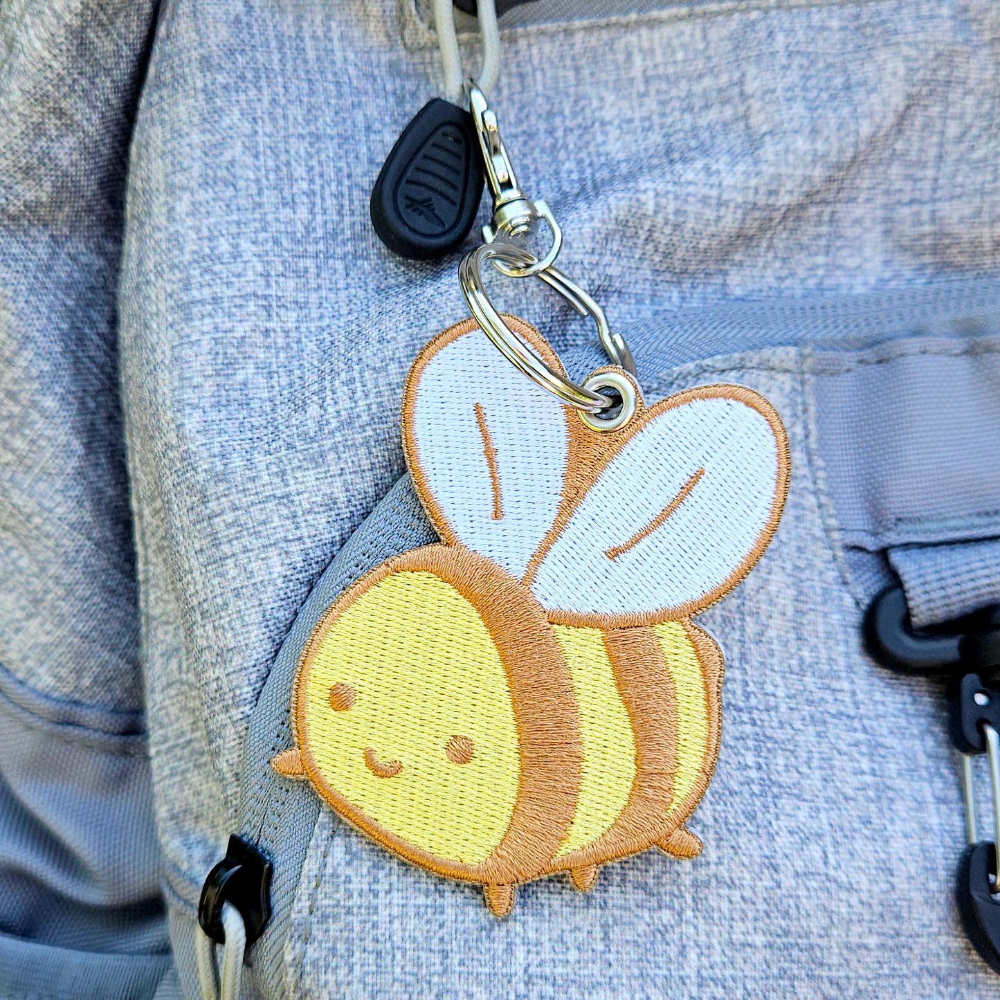 Silly Little Bee Double Sided Embroidered Keychain