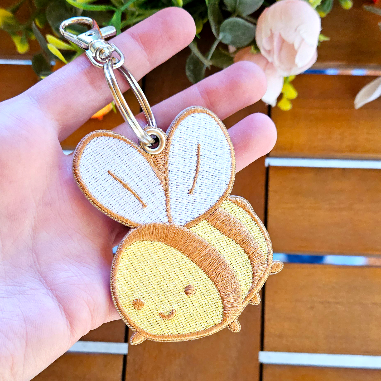Silly Little Bee Double Sided Embroidered Keychain