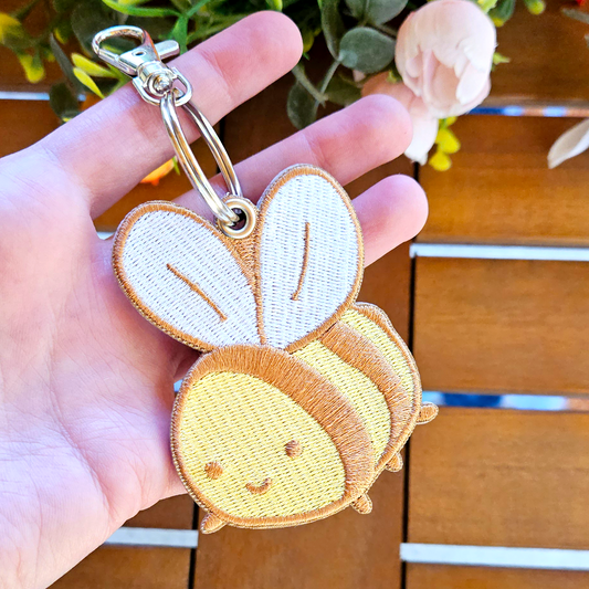 Silly Little Bee Double Sided Embroidered Keychain