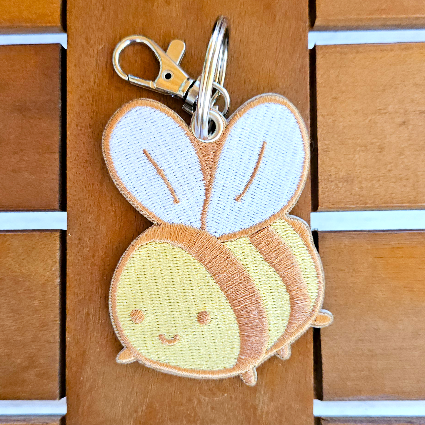 Silly Little Bee Double Sided Embroidered Keychain
