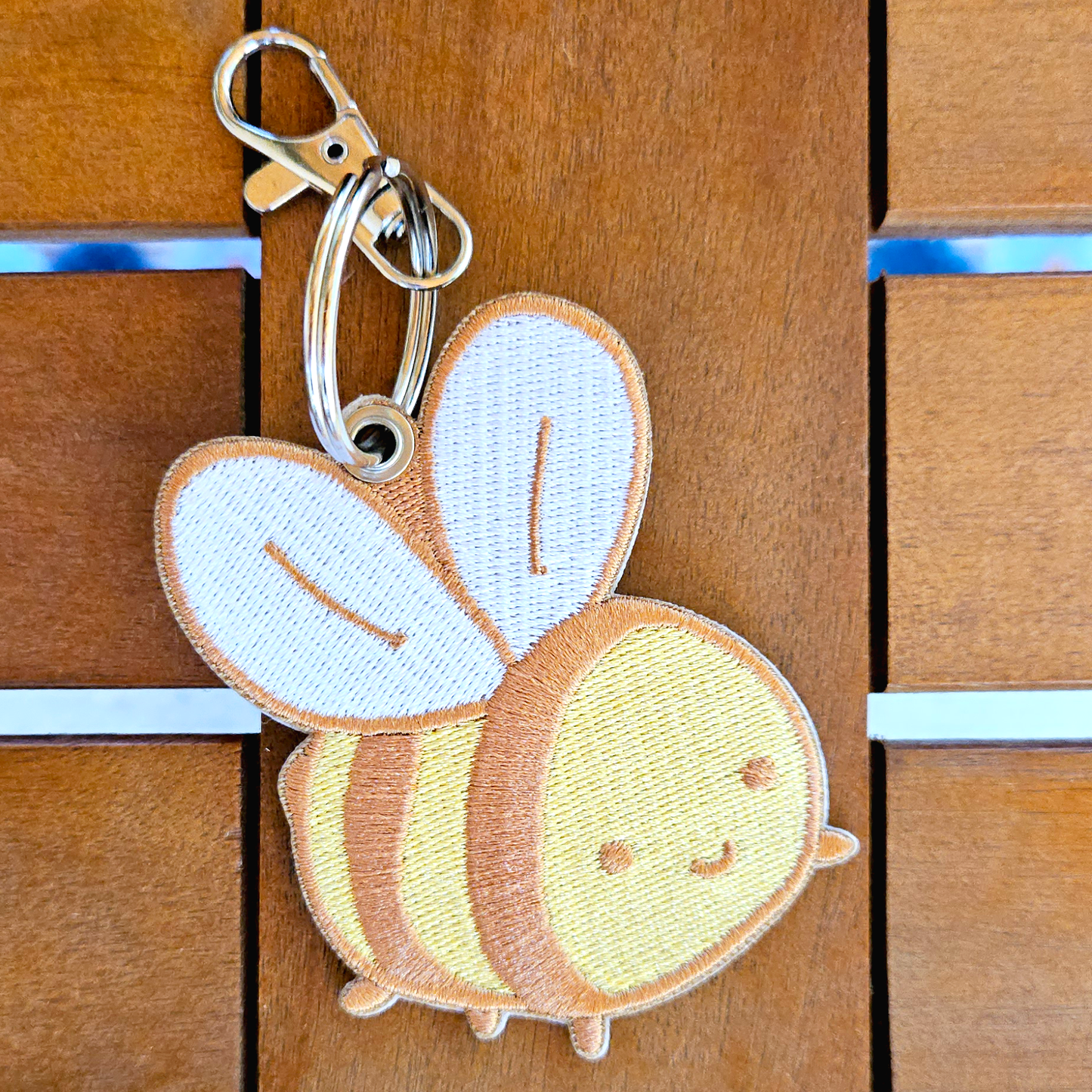 Silly Little Bee Double Sided Embroidered Keychain