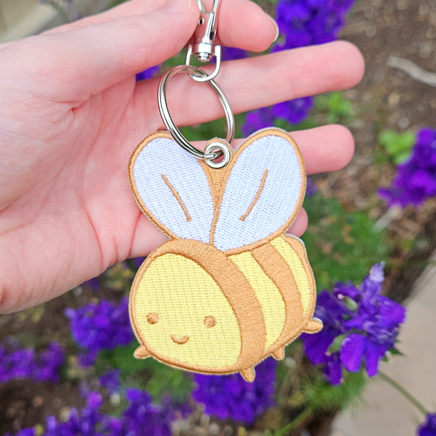 Silly Little Bee Double Sided Embroidered Keychain