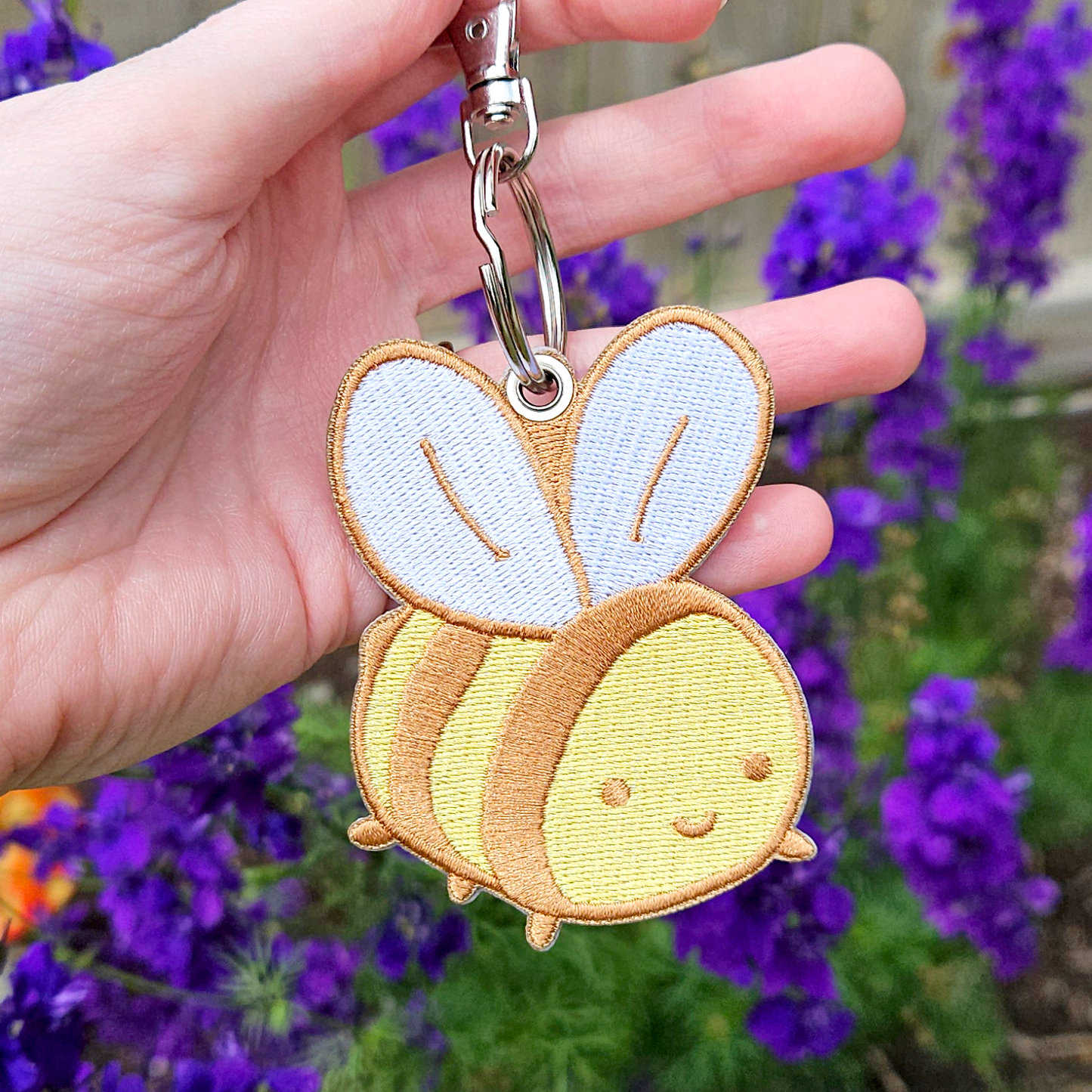 Silly Little Bee Double Sided Embroidered Keychain