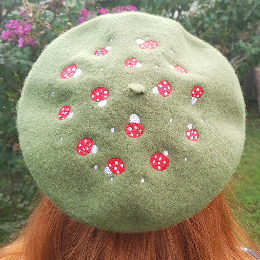 Mushroom Forest Embroidered Beret