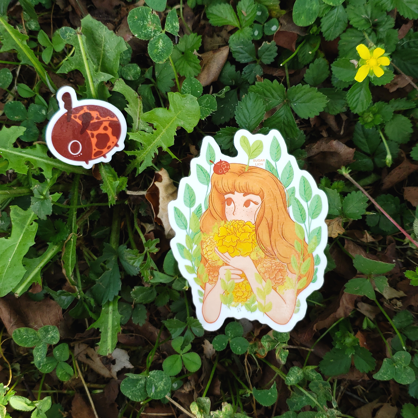 Marigolds and Lady Bugs - Mushroom Mail Sticker Design!