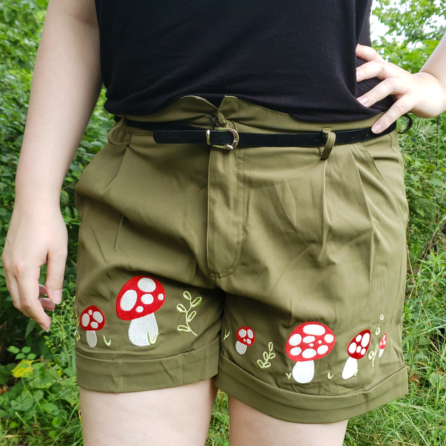 Embroidered Mushroom Shorts