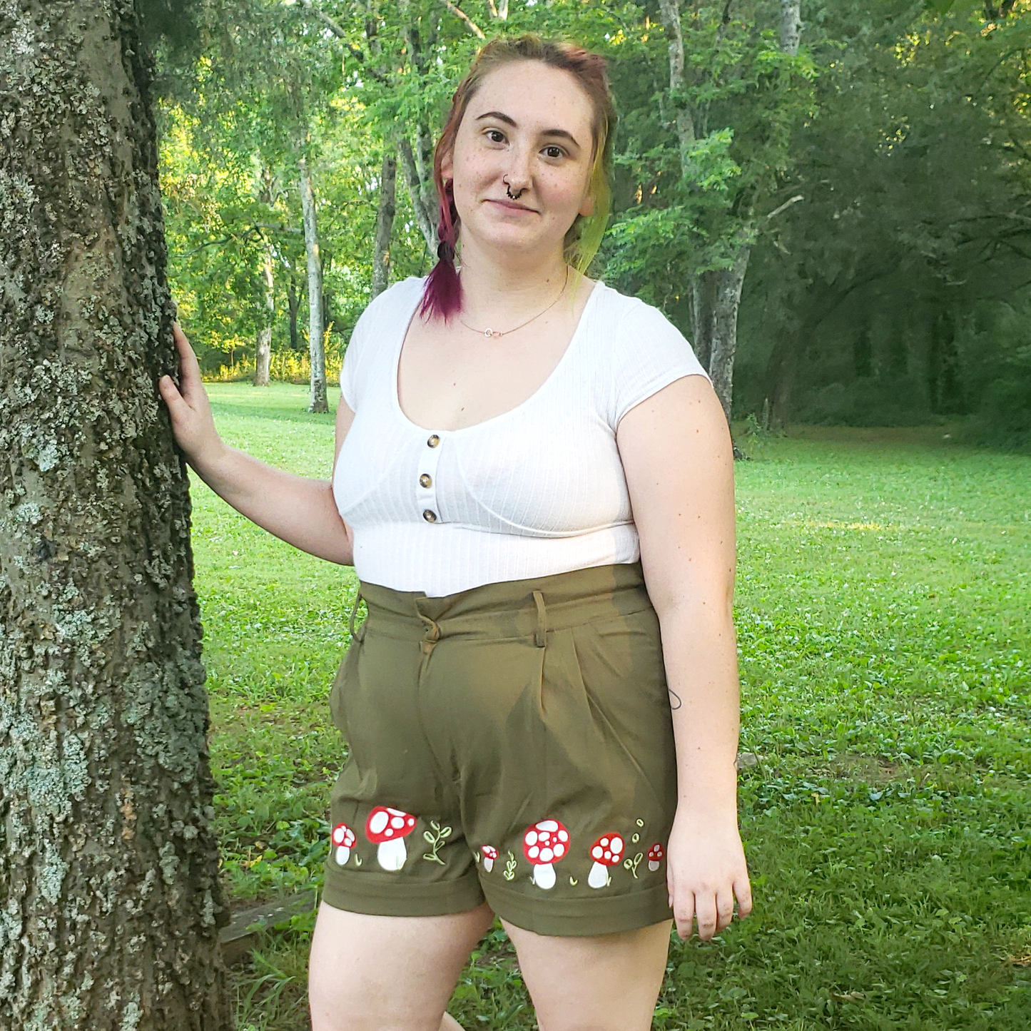 Embroidered Mushroom Shorts