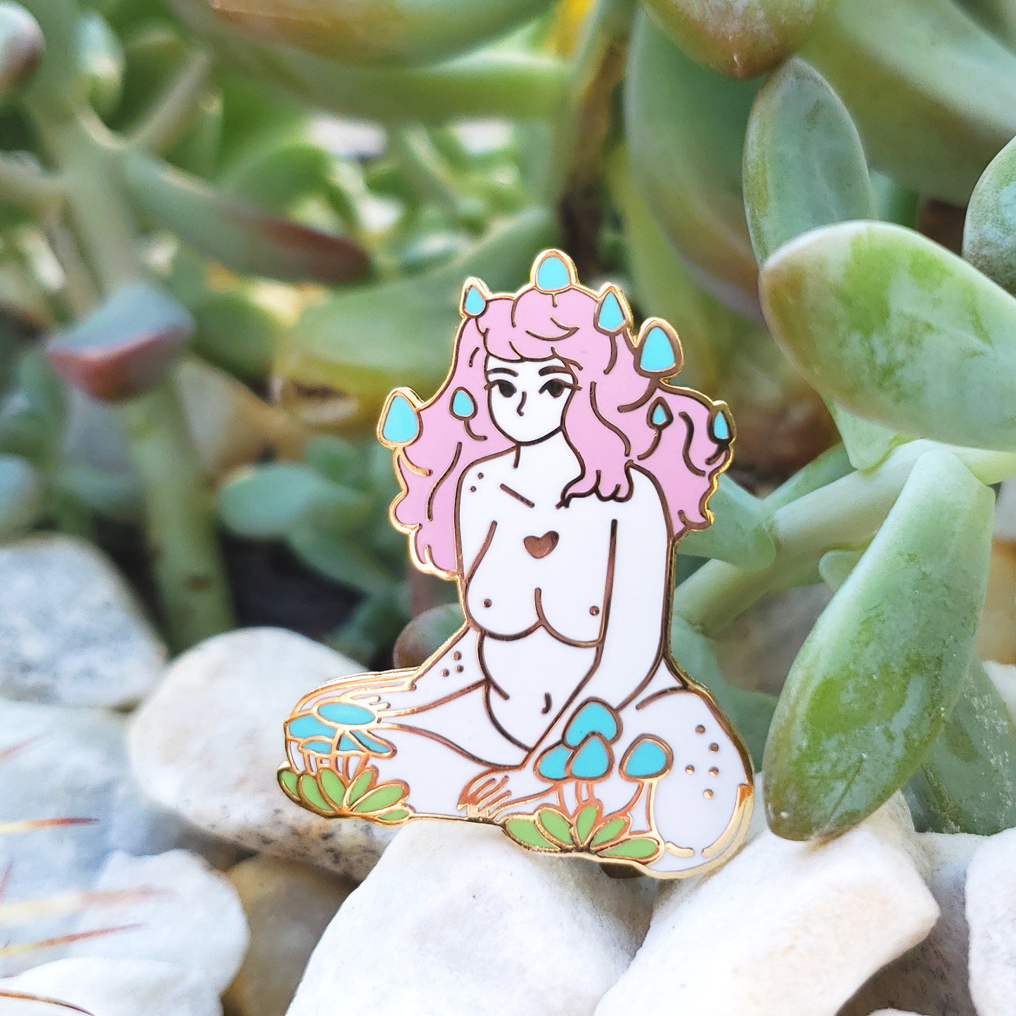 Pastel Cluster Mushroom Girl - Hard Enamel Pin