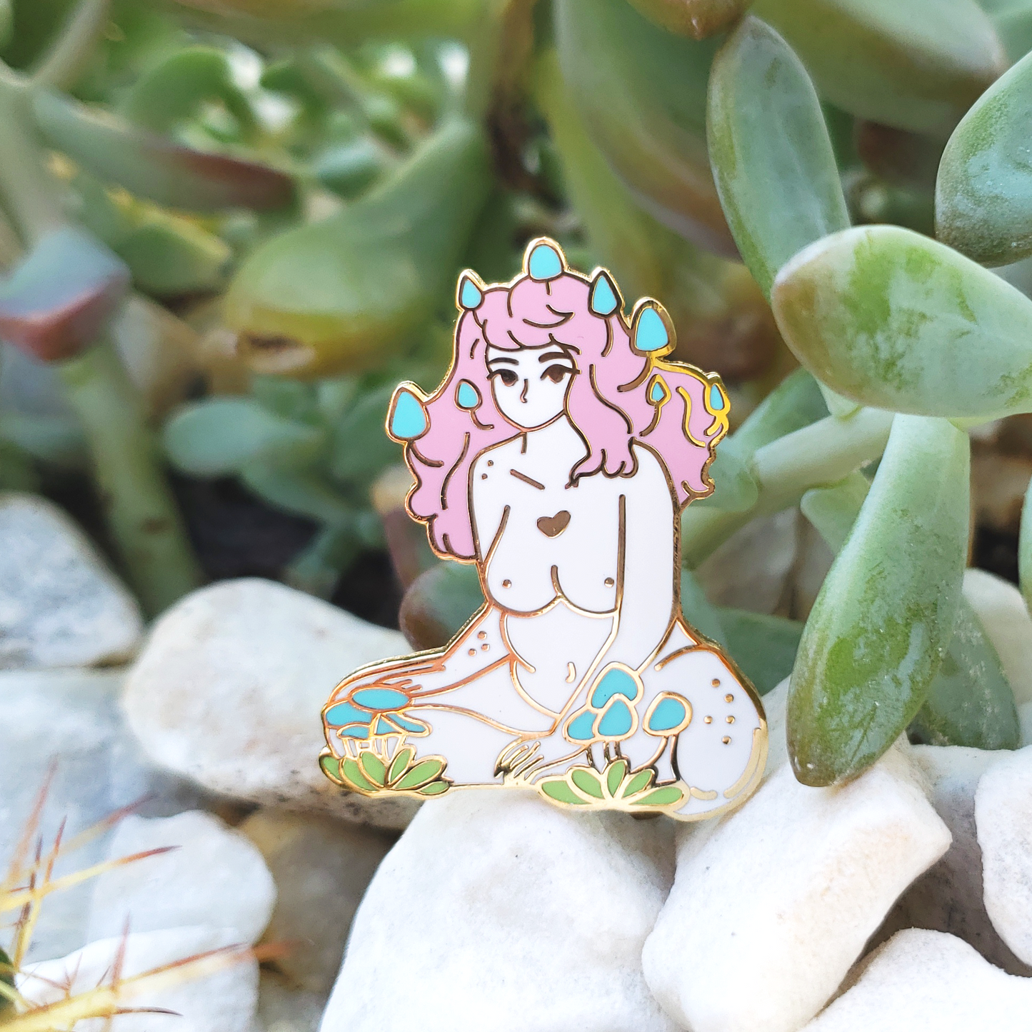 Pastel Cluster Mushroom Girl - Hard Enamel Pin