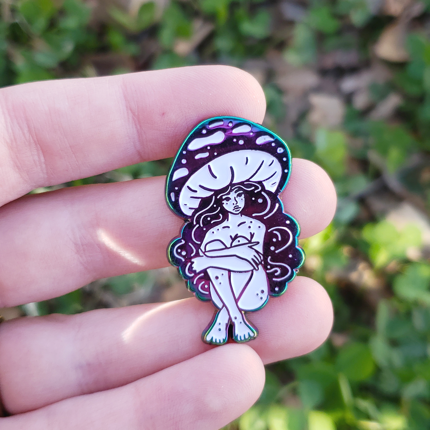 Violet Webcap Mushroom Girl - Rainbow Metal Soft Enamel Pin