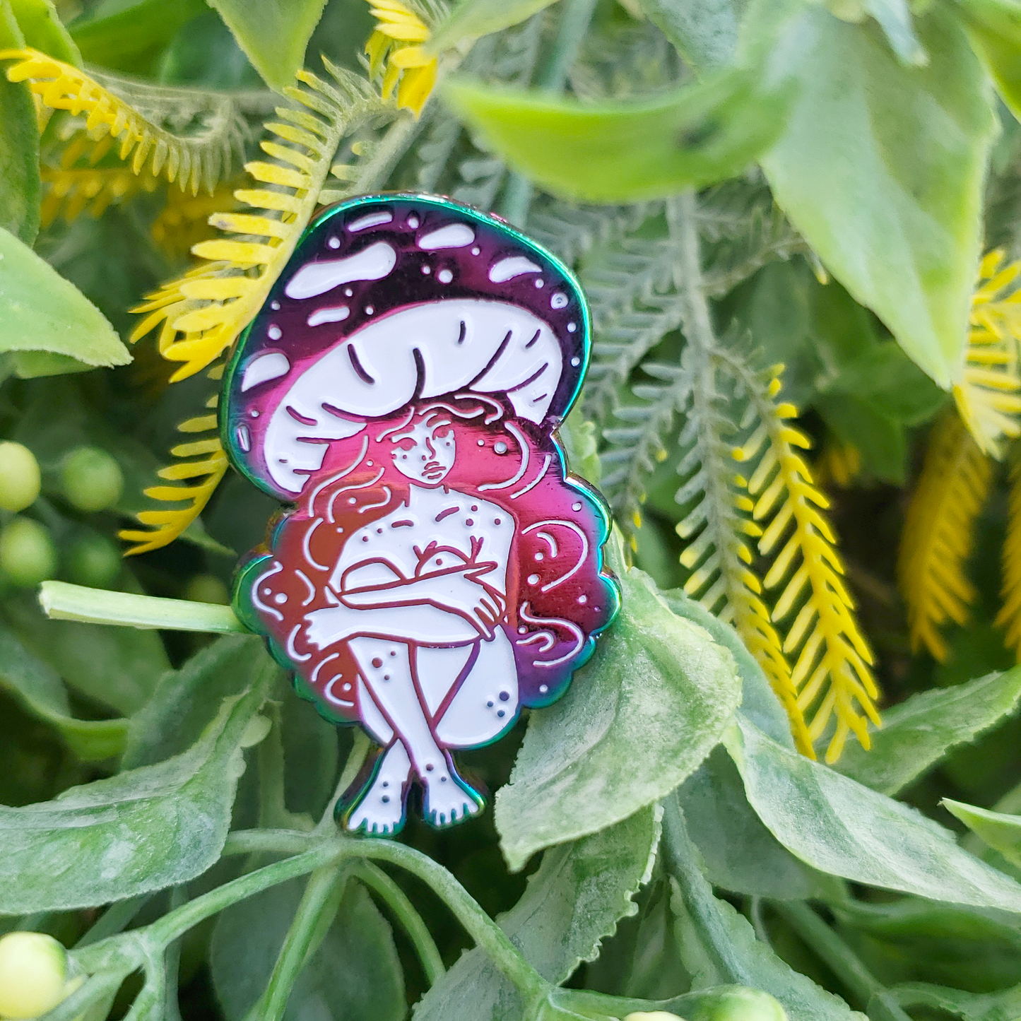 Violet Webcap Mushroom Girl - Rainbow Metal Soft Enamel Pin