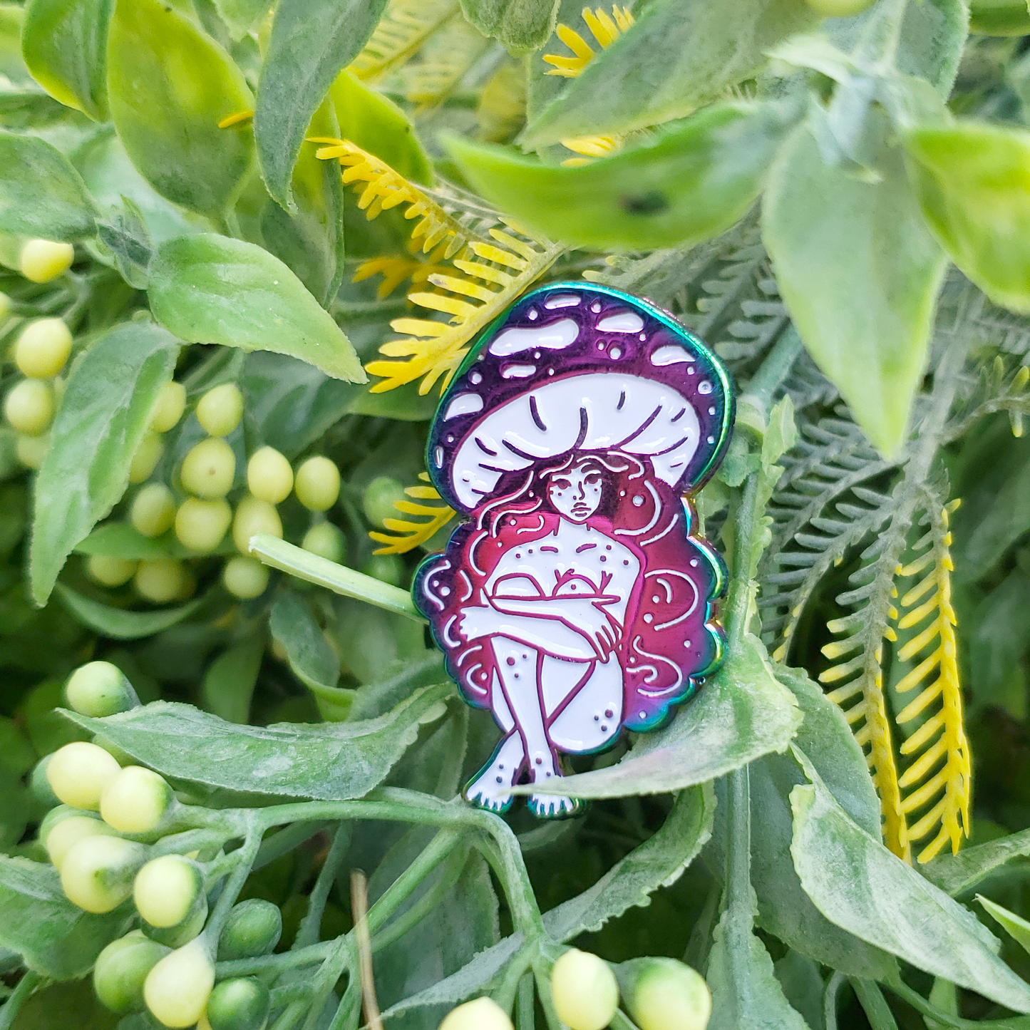 Violet Webcap Mushroom Girl - Rainbow Metal Soft Enamel Pin